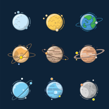 Planet in solar system with cartoon and outlineのイラスト素材