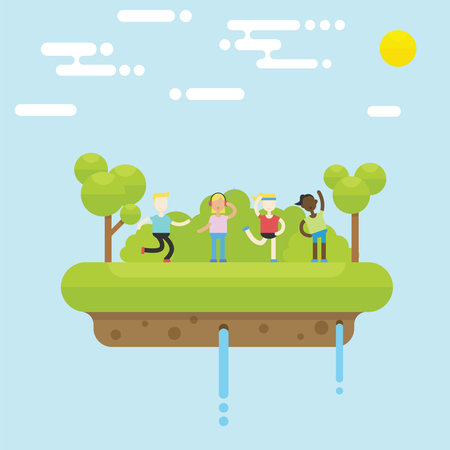 People the outdoor park doing fin activity with a lot of variation and cartoon styleのイラスト素材