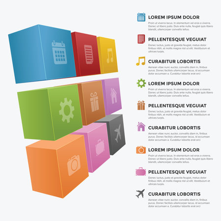 3 Dimension Infographic block with different color and iconのイラスト素材