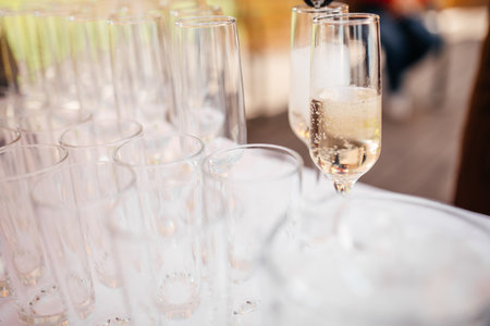 a carbonated drink is poured into a glassの写真素材