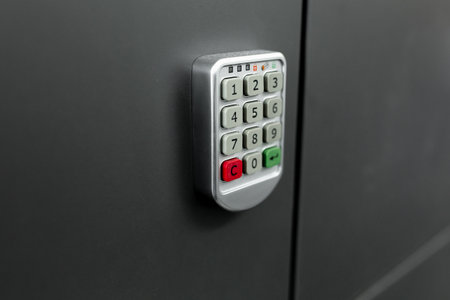 black office cabinet with combination lock close up
