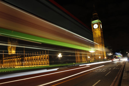 Westminster palace and Big Ben at night in London.
