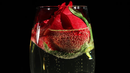 Red rose in champagne glass.の写真素材