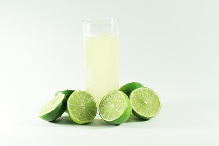 Lime juice on white background.の写真素材