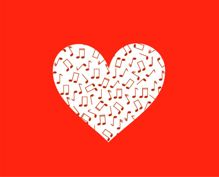 Heart shape in red with musical notes as music therapy conceptのイラスト素材