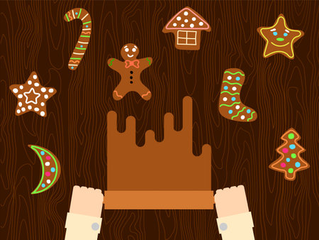 Preparing Christmas Gingerbread Dough Flat Styleのイラスト素材