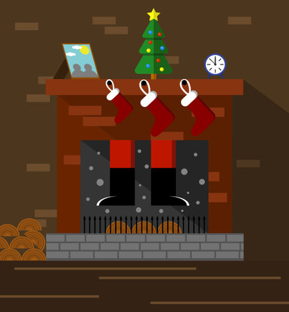 Santa Climbing Through Chimney and Fireplaceのイラスト素材