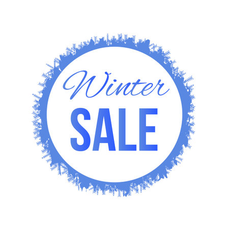 Winter Sale Round Banner with Snowflakes in Blueのイラスト素材
