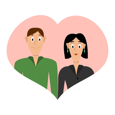 Loving Couple in a Heart Shaped Frame.のイラスト素材