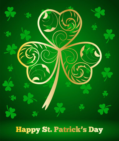 St Patricks Day Shamrock with Golden Ornament on Greenのイラスト素材