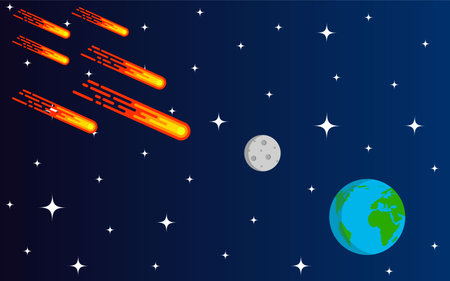 Meteorite or Asteroid Rain Coming to Earth Flat Styleのイラスト素材