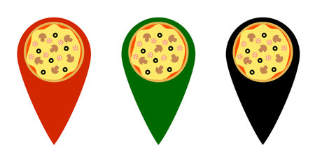 Pizza point map markers in different colors.のイラスト素材