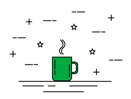 Fresh Hot Cup of Coffee or Tea Flat Thin Line Artのイラスト素材