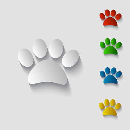 Animal Paw Paper Style with Shadow Icon.のイラスト素材