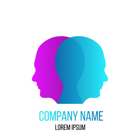 Two Overlapping Human Heads in Blue and Purple Psychology Logo Ideaのイラスト素材