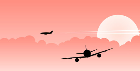 Two Airplane Silhouettes in the Sky Cloudsのイラスト素材