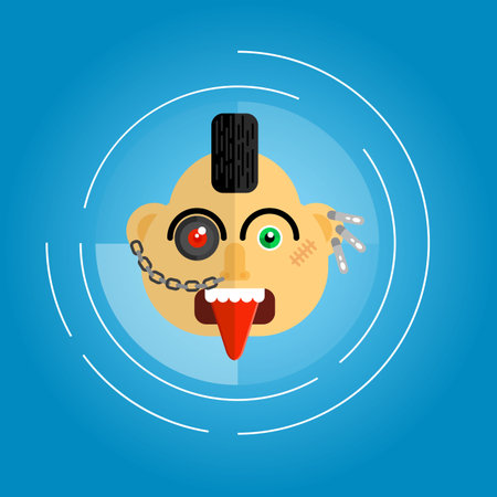 Punk with a defect cyborg eye screaming Vector illustration.のイラスト素材