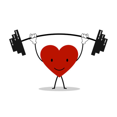 Healthy Heart Character Doing Sports Exercises illustration.のイラスト素材