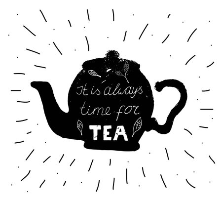 Tea pot drawing with letteringのイラスト素材