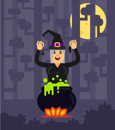 Witch making the brew on halloweenのイラスト素材