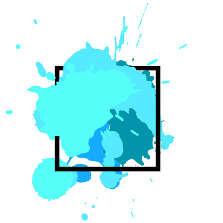Blue splashes and square frame on whiteのイラスト素材