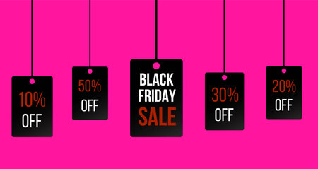 A Set of Black Friday Discount Sale Tag Banners on Purpleのイラスト素材