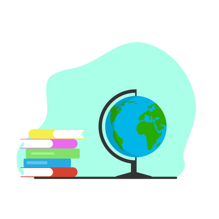 Globe and Books Flat Styleのイラスト素材
