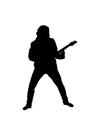 Long Haired Rock Guitarist Silhouette Isolated on Whiteのイラスト素材