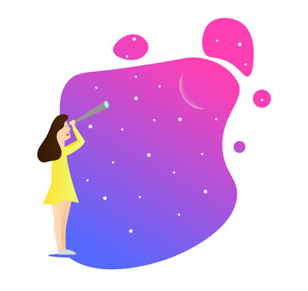 Girl Watching Stars and Space Illustrationのイラスト素材