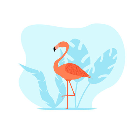 Flamingo with Tropical Leaves Illustrationのイラスト素材