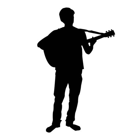 Silhouette of Musician Playing Acoustic Guitarのイラスト素材