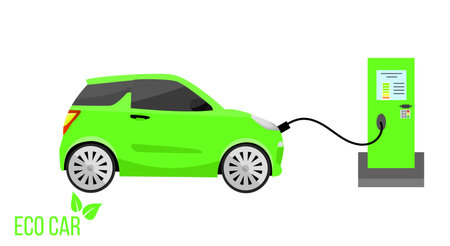 Green Eco Car Chargingのイラスト素材