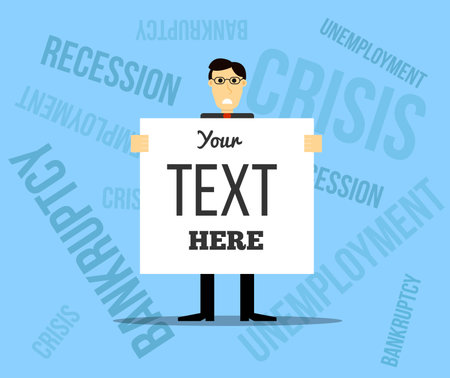 Businessman with Sign During Recession Time Copy Spaceのイラスト素材