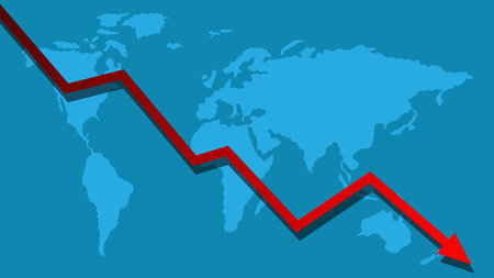 Recession Falling Economy Graph on Blue World Mapのイラスト素材