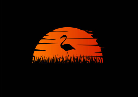 Flamingo in the sunset flat silhouetteのイラスト素材