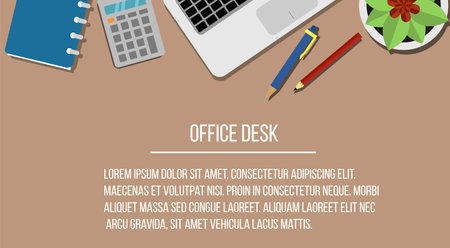 Office Table Appliances Flat Style Top View Copy Space 1のイラスト素材