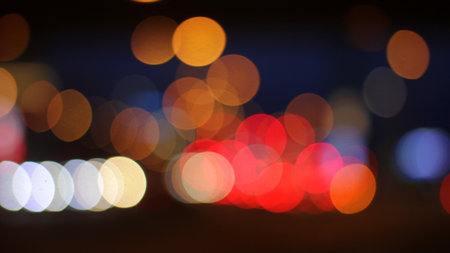 City Lights and Traffic Bokeh in the Evening City. Out of Focus.の写真素材