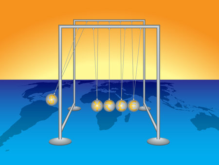 Currency war. Executive ball clicker (Newton's cradle)のイラスト素材