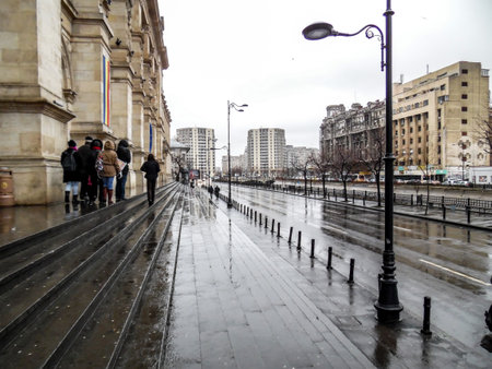 Victoriei Street in rainy dayのeditorial素材