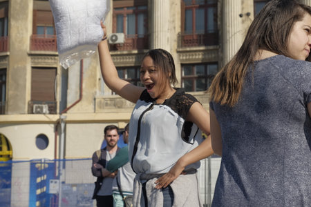 International Pillow Fight Day 2017 in Bucharest, Romania. April 1st in cities around the World.
