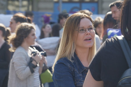 International Pillow Fight Day 2017 in Bucharest, Romania. April 1st in cities around the World.のeditorial素材