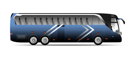 realistic travel bus side view with simple  colors gradients, illustration passengers bus side view.のイラスト素材
