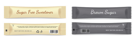 Realistic Brown Sugar sachet, Brown Sugar in 

paper kraft packaging, Mock up for design 

isolated on white background, packet mockup 

for food sweetener.のイラスト素材
