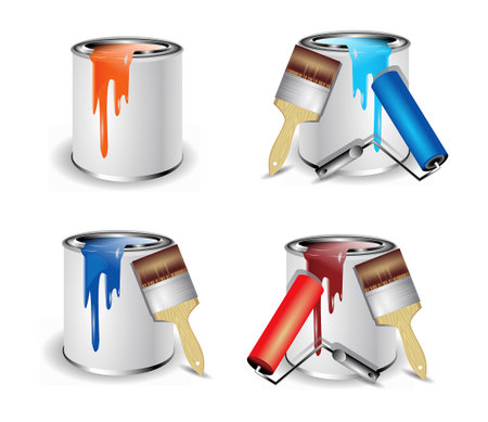 realistic paint can isolated, paint rollers 

and grunge stripes brushes, brush paint 

colorful stripes. eps formatのイラスト素材