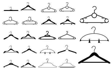 realistic collection of hangers of various 

shapes isolated on white background, various 

types of hangers.のイラスト素材