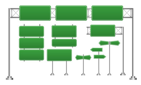 Realistic set of road signs, set of street sign, green traffict sign.のイラスト素材