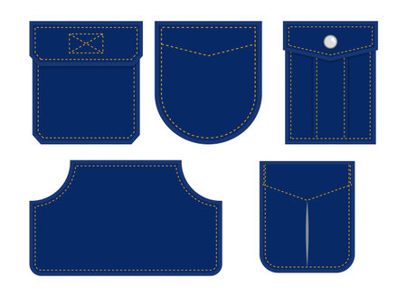 set pocket patch for cloth, fashion pocket icon 

set editable stroke, patch pocket set fabric and 

cloth.のイラスト素材
