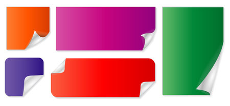 set of bent corners paper color elements for 

greeting cards. colorful curled page corners. 

curled sticker bent corner colorful. curled 

stickers set.のイラスト素材