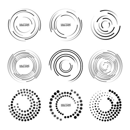 set of black thick halftone dotted circle speed 

lines. speed line circle geometric.のイラスト素材
