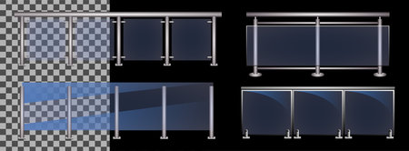 glass railing set or plexiglass fence sections 

set with handrails realistic. metal handrails 

section of glass fences.のイラスト素材